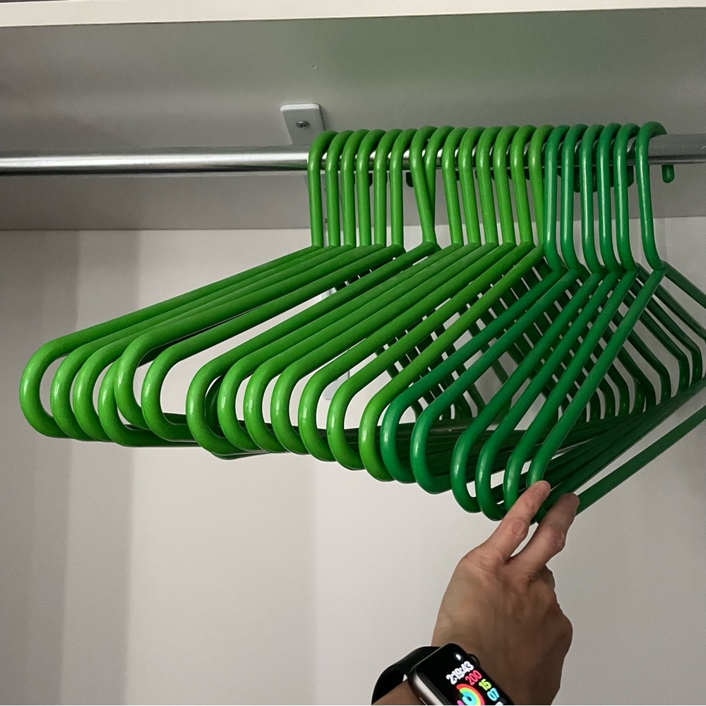 Green Plastic Clothes Hangers Set vintage